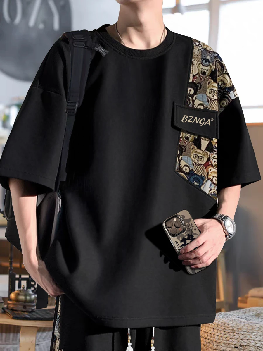 

Летний трендовый мужской комплект: шорты и футболка в национальном стиле, полный комплект одежды KMiBR, молодежный модный комплект в китайском стиле