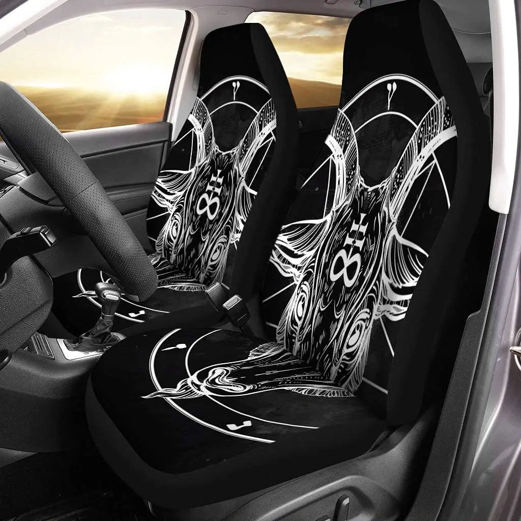 Car Seat Covers Pentagram Demon Satanic Goat Head Binary Symbol Tattoo Set of 2 Auto Accessories Protectors Car Decor Universal