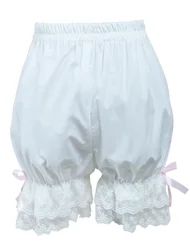 Girls' White Sweet Loilita Bloomers, Lace Trim Shorts, Cotton Safety Under Pants, School Students