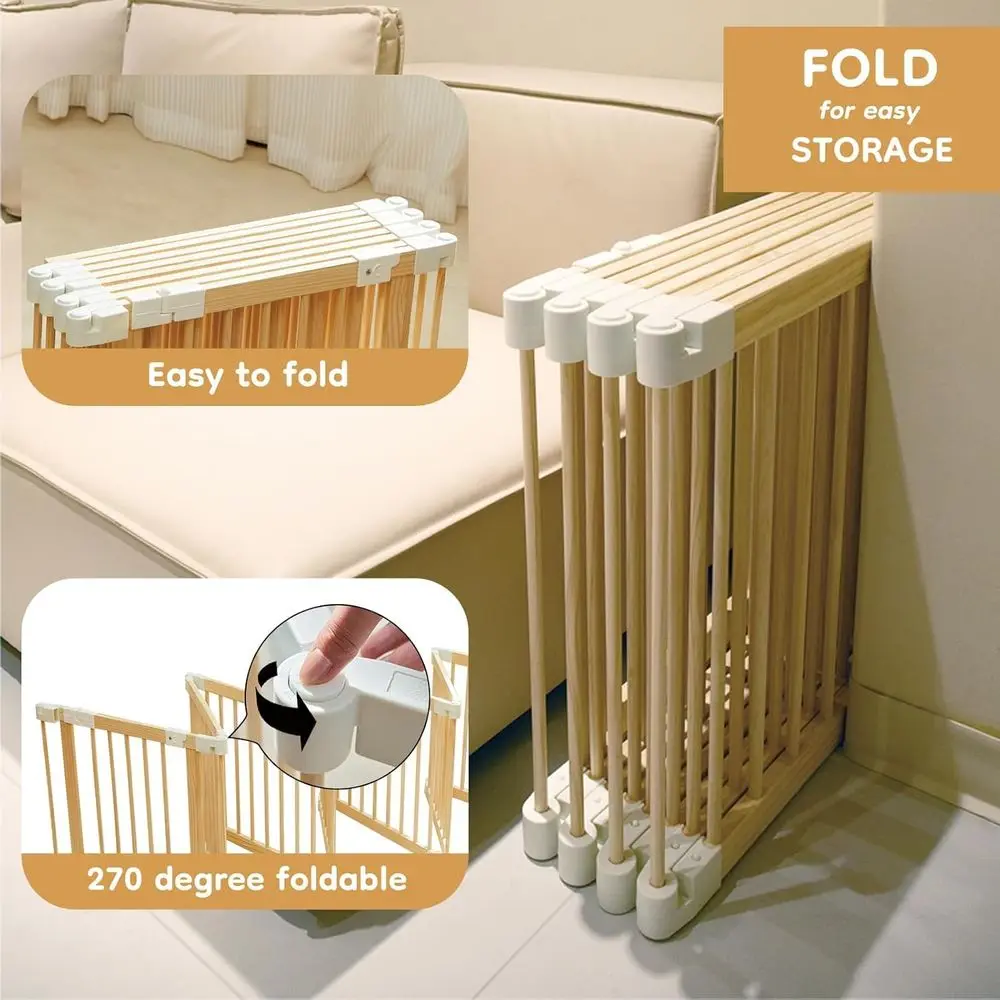 Box per bambini in legno regolabile per bambini piccoli, cortile da gioco pieghevole con connettori a parete e serratura a prova di bambino, ideale per età 1-3 (22