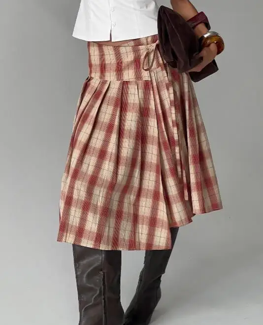 Women's Irregular Fishtail Long Skirt Elegant Plaid Asymmetric Hem Slim Fit A-Line Skirt for Party Work Daily Wear