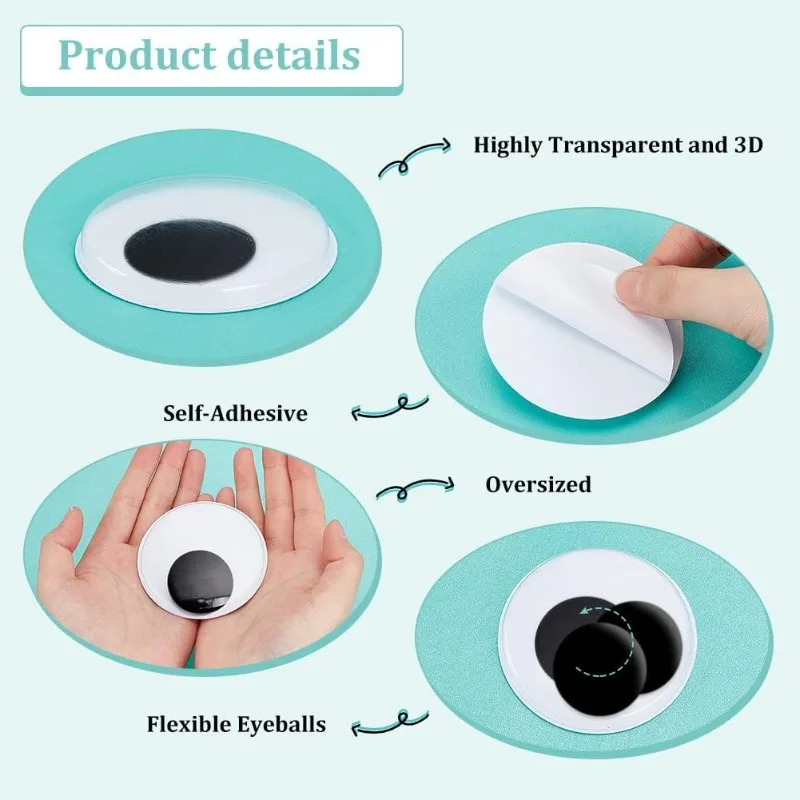 ملصقات عيون بلاستيكية للحرف اليدوية ، عيون غوغلي ، عيون كبيرة ، سوداء ، ذاتية اللصق ، 12: