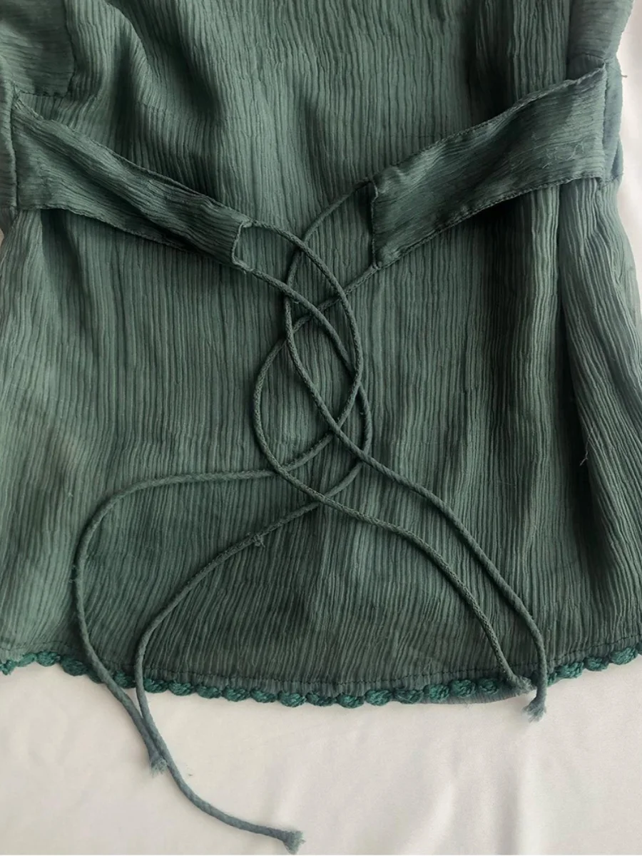 

Sli een V-Ne irt Women's Tie Design Top Beautiful Small irt Original BaoYao Girl Commute Sle Slim Fit ort Sve