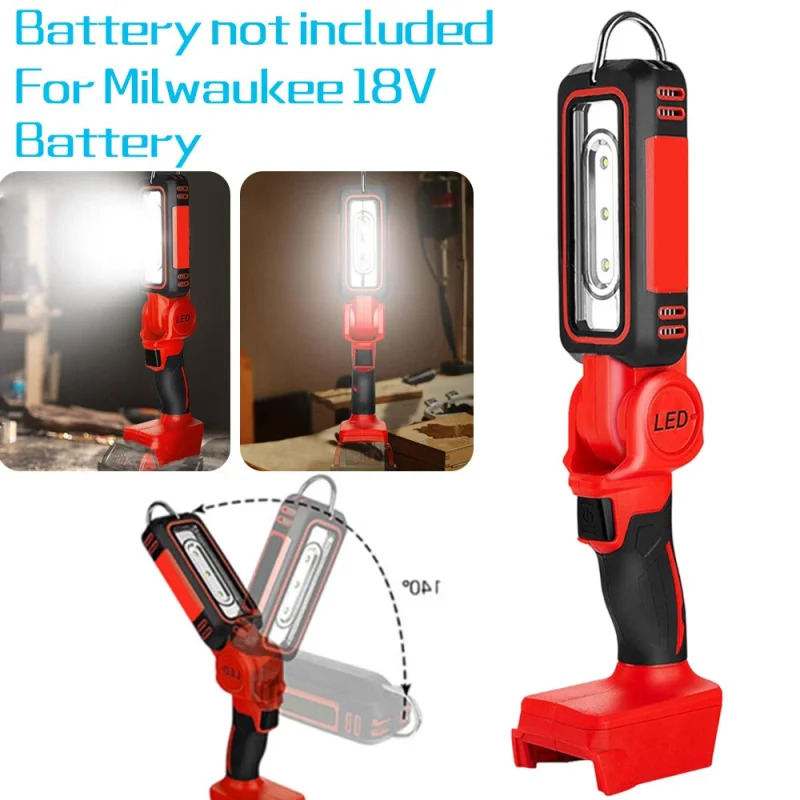 

For Milwaukee18V 48-11-1820 48-11-1822 Battery Cordless Foldable Lamp With Hook Handheld Flashlight Emergency LED SpotLight