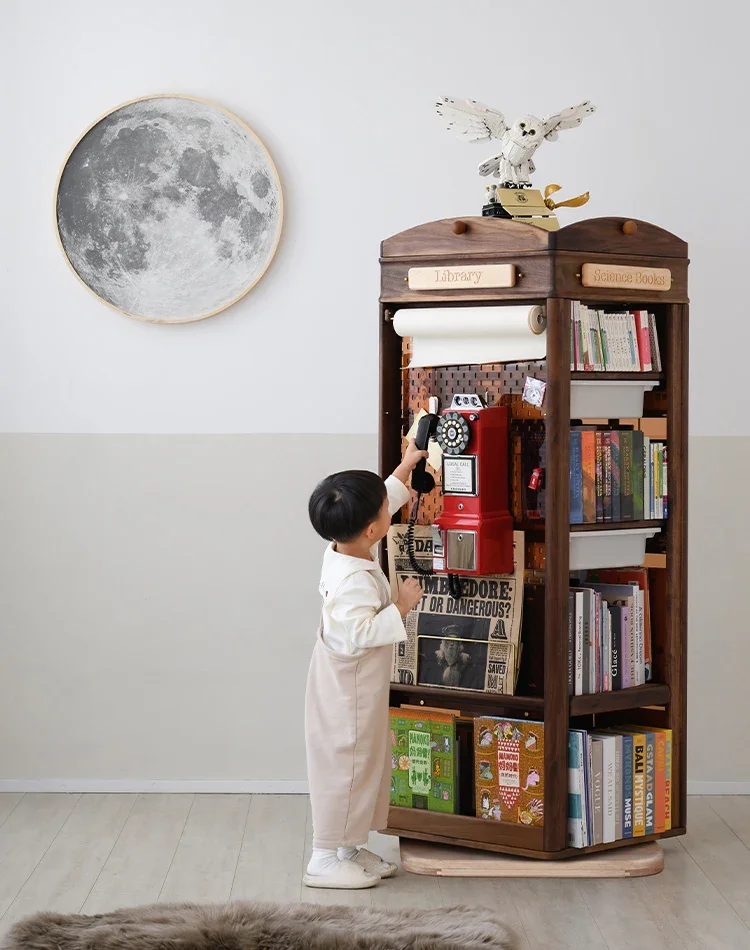 

Children's Solid Wood 360-Degree Rotatable Bookcase Floor Living Room Home