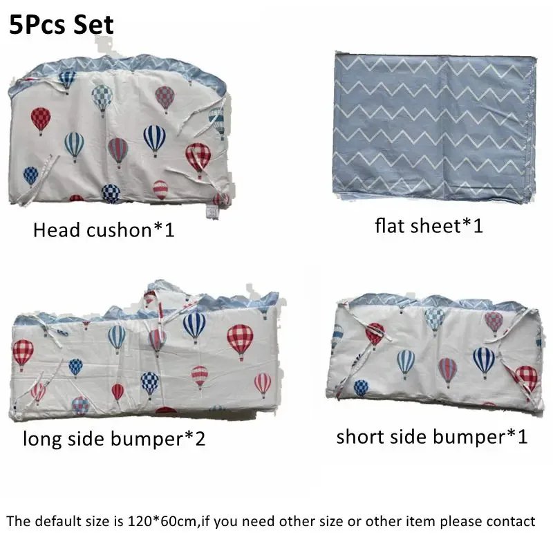 5pcs Crib Bumper Bedding Set Cotton Cute Print Sheet Cradle Side Protector Toddler Baby Room Accessories Bed Protection