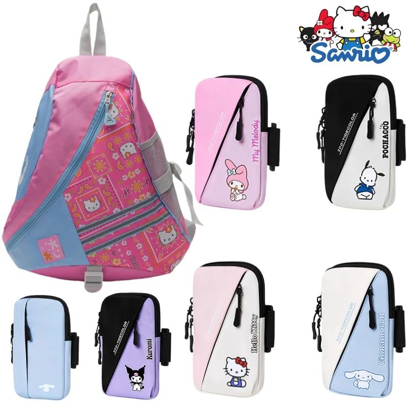 MINISO Hellokitty Vintage Backpack Cinnamoroll Running Phone Bag Arm Package Sports Gym Bag Wrist Organizer Y2k Girls Gifts