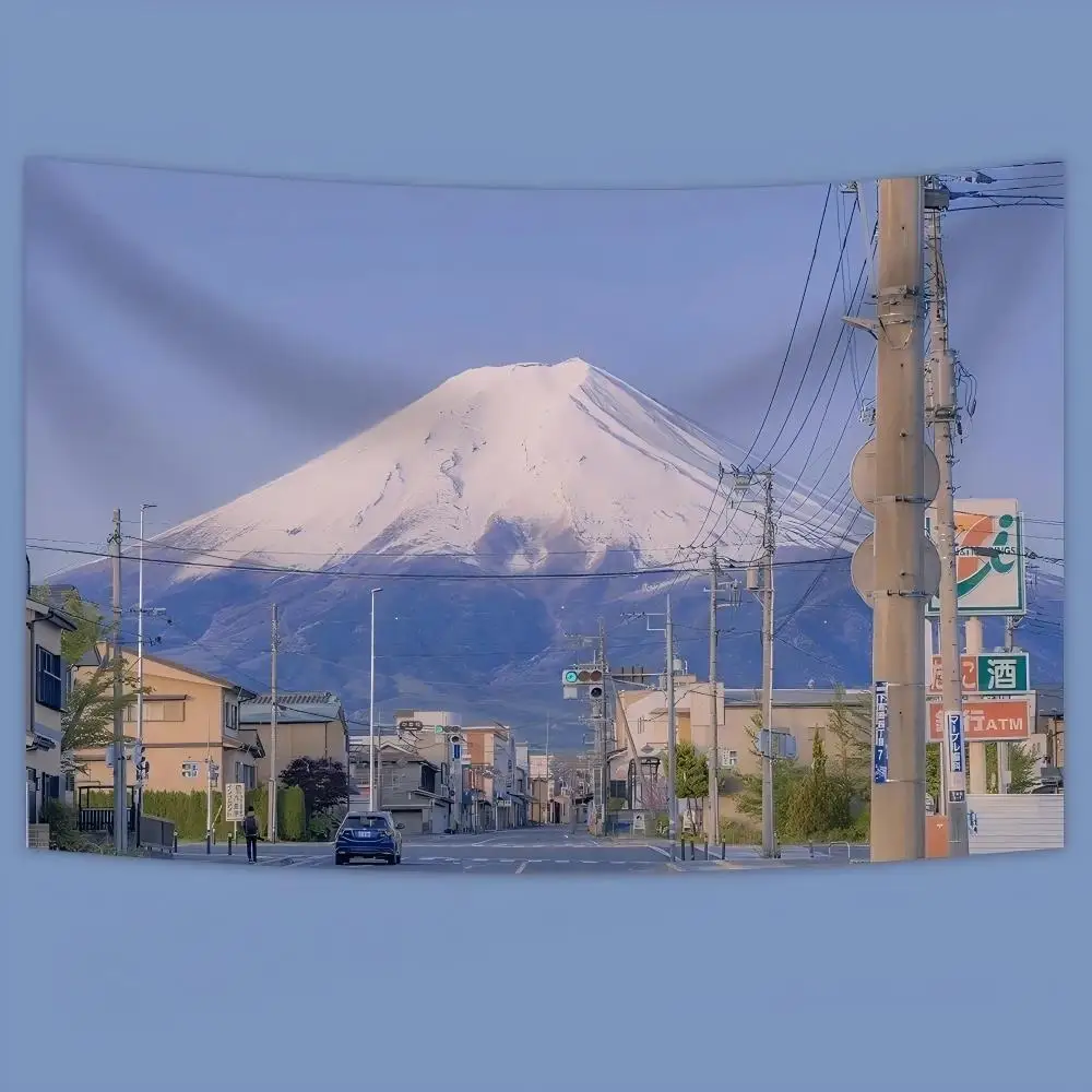 VIKAMA Mount Fuji Japanese Street Scene Tapestry Living Room Sofa Backdrop Wall Decoration Crafting Aesthetic Spaces