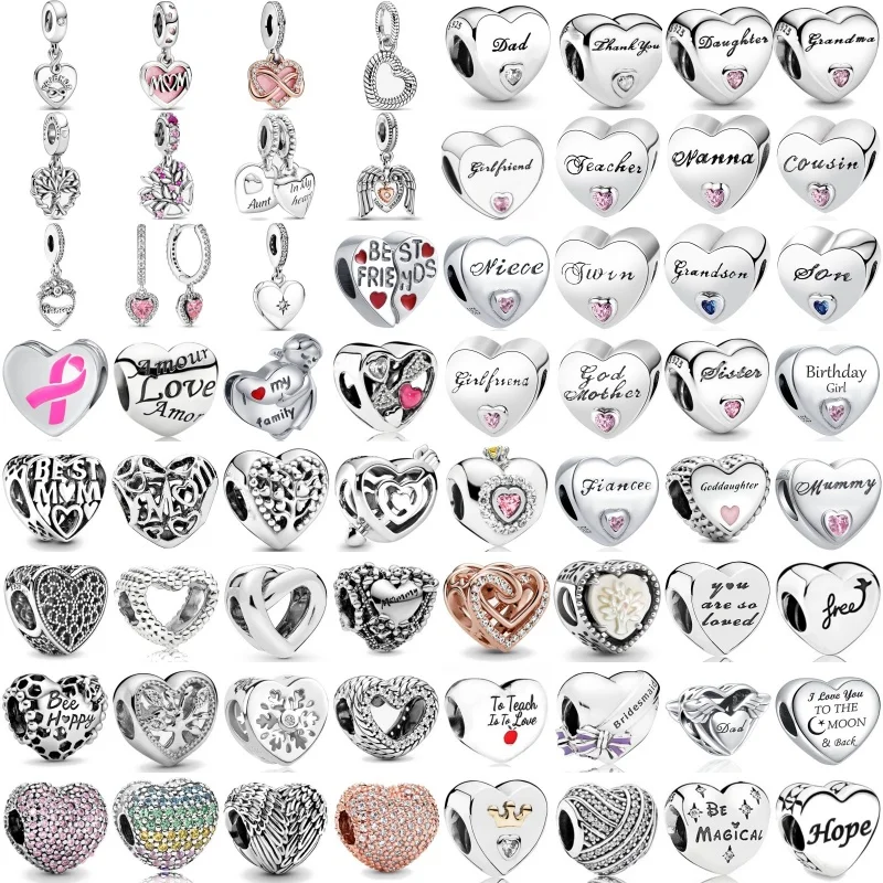 New Fine 925 Silver Plated Jewelry Shiny Peach Heart Zircon Clip Pendant Bead Fit Original Pandora Charm DIY Jewelry Bracelet