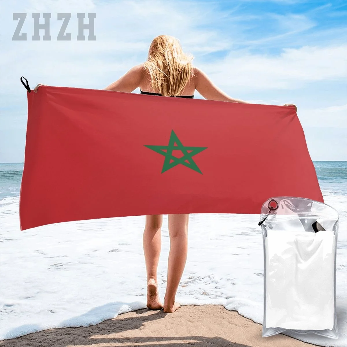 More Design Morocco Flag Emblem Bath Towel Quick dry Microfiber Absorbing Soft Water Breathable Beach Swimming Bathroom