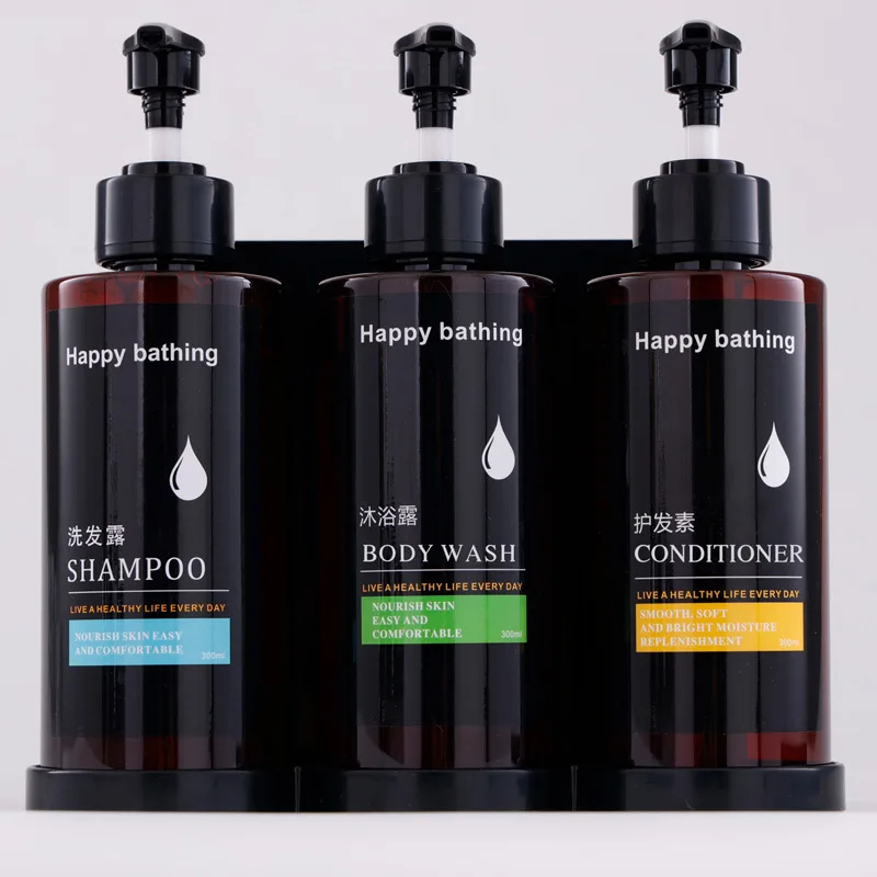 Wall Mounted Manual Soap Dispensers Bathroom Shampoo and Shower Gel Separate Bottles Hotel No Drilling Liquid Dispensers