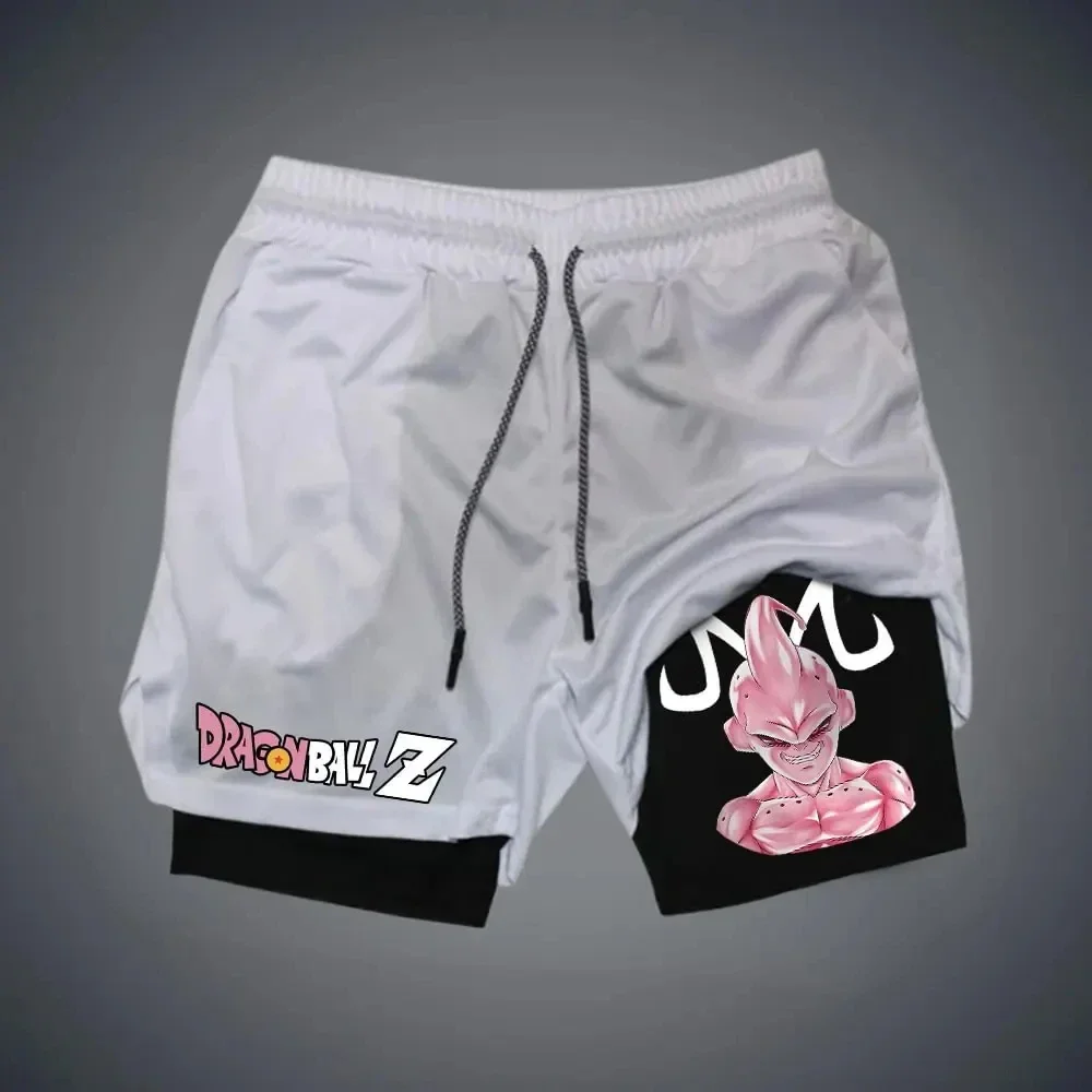 ドラゴンボール魔人アニメ男性ジムショーツ二重層パンツグラフィックプリント通気性速乾性夏スポーツウェアストリートウェア 2025