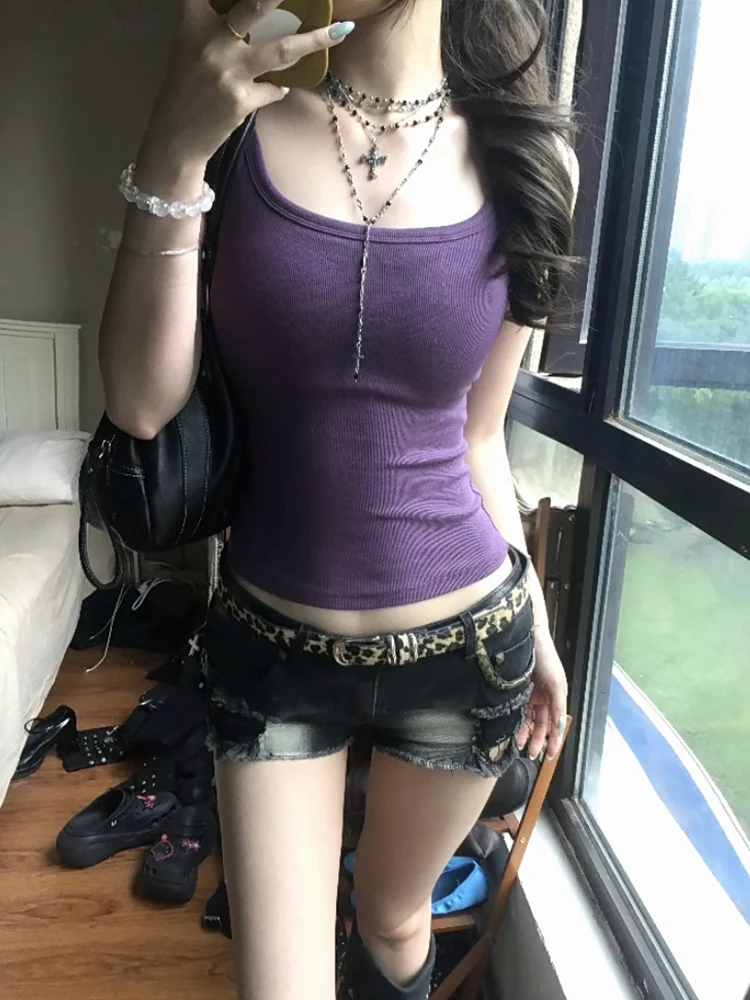 Genayooa Y2k Japanische Tanktops für Damen, schlanke ärmellose Oberteile, amerikanische Retro-Camis-Oberteile, Streetwear-Tanktops, Ästhetische Westen-Oberteile im Stil der 2000er Jahre – Detail 5