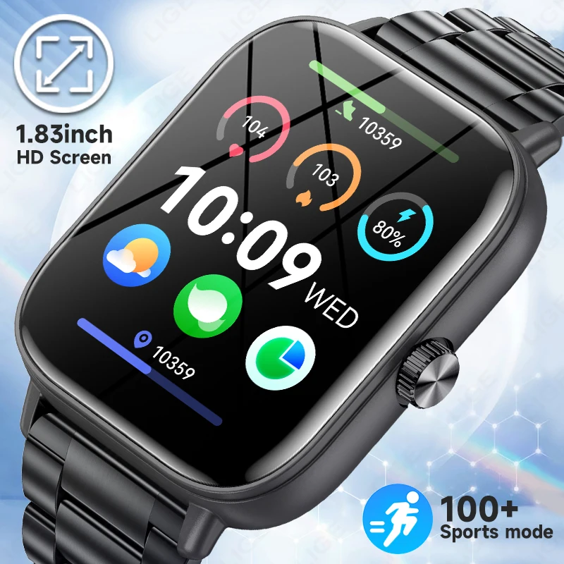 

LIGE Smartwatch IP68 Waterproof Sport Fitness Smart Watch 1.83 Inch Screen Health Monitoring Watches For Men Women Reloj Hombre