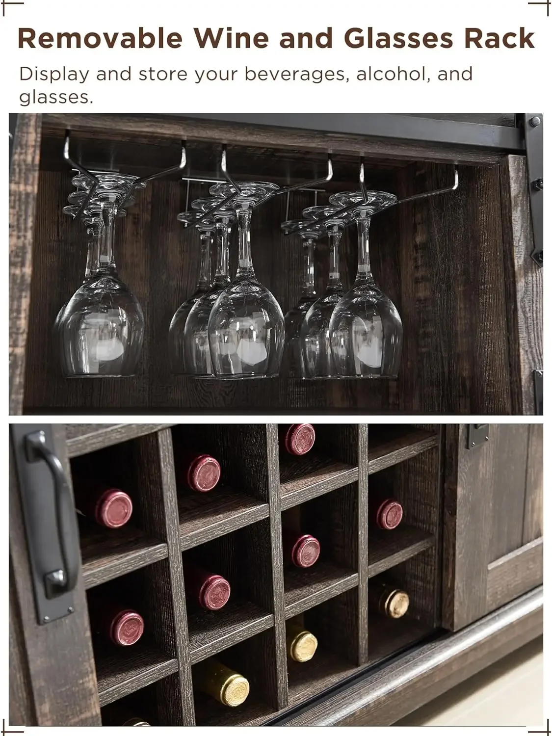 OKD Farmhouse Wine Bar Cabinet w/Sliding Barn Door, 54" Kitchen Coffee Bar Cabinet w/Wine & Glass Rack, Storage Shelves,