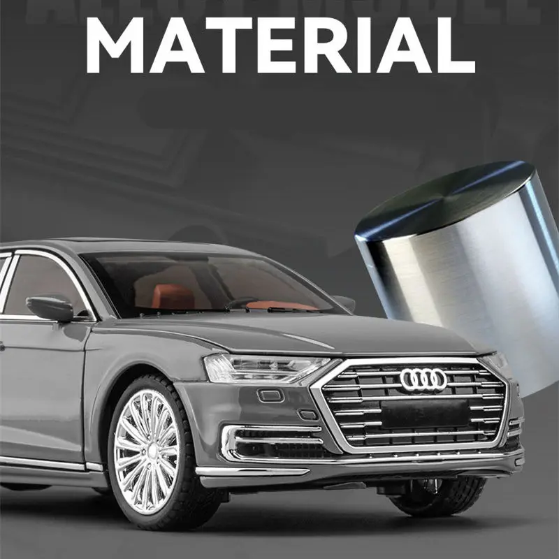 New 1:24 AUDI A8 Alloy Car Model Diecast Metal Toy Vehicles Car Model High Simulation Sound and Light Collection Childrens Gifts
