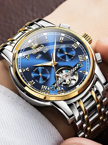 OLEVS 6607 Luxury Automatic Watch for Men Hollow Out Skeleton Men's Wristwatch Waterproof Watches Original Mechanical Hand Clock