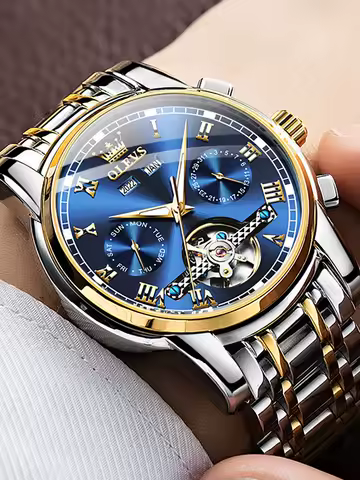 OLEVS 6607 Luxury Automatic Watch for Men Hollow Out Skeleton Men's Wristwatch Waterproof Watches Original Mechanical Hand Clock