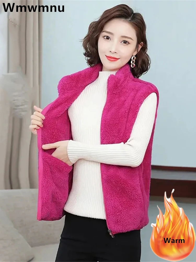 Fall Winter Plush Vests Jackets Women Casual Thick Warm Sleeveless Coats New Big Size 4xl Fleece Waistcoats Basic Soft Gilets