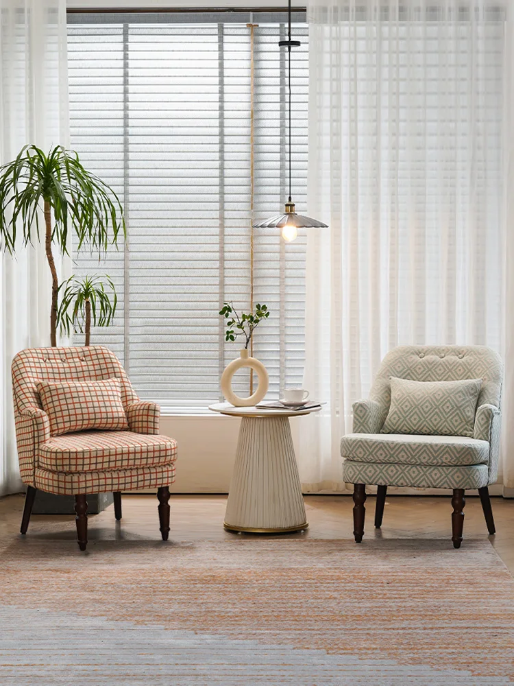 

Simple retro checkered living room, balcony, apartment, net red floral fabric, leisure sofa and chair