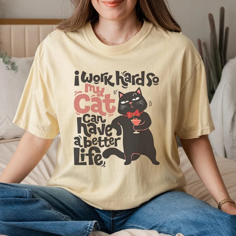 better Cat Print T-shirt Oversized Unisex Cotton Streetwear Trendy Casual Loose Vintage Loose Short Sleeves Breathable Couples