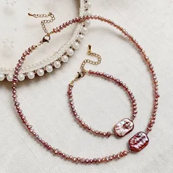 Elegant Natural Freshwater Pearl Necklace Wedding Jewelry Purple Pearl Square Charm Small Baroque Pearl Choker Women Collier