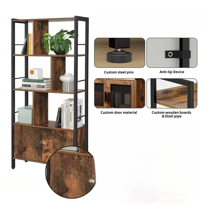 Home Furniture Bookshelf Living Room Display Shelf Storage Cabinet Industrial Style Bookshelf Rural Wooden Multi-layer Bookcase