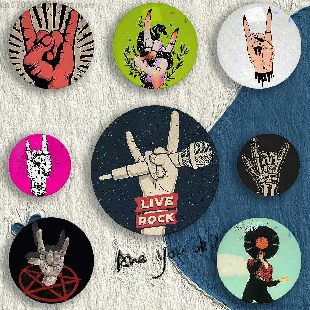 

Rock Band Gesture Cartoon Badge Stage Brooches on Backpack Clothes Handmade Round Enamel Pins for Jewelry Gift Bag Accessory