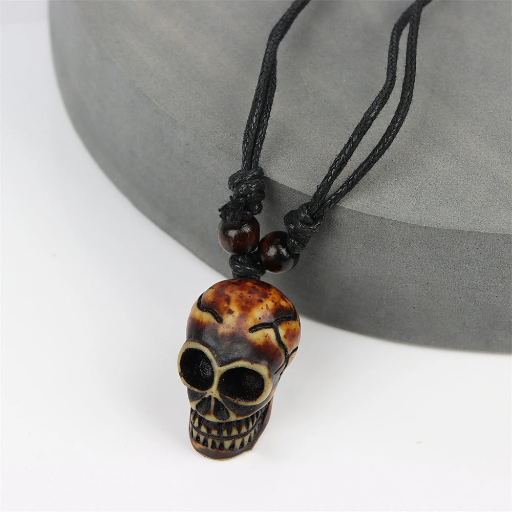 Retro Punk Gothic Turtle Skull Animal Wooden Necklace Men Women Astrolabe Indian Cross Adjustable Rope Chain Jewelry Accessories