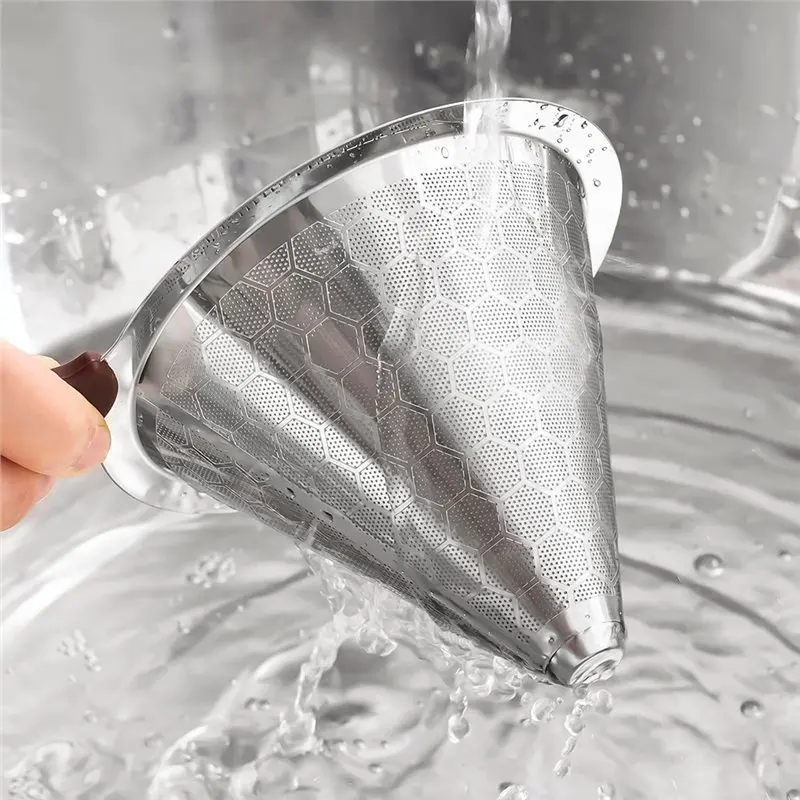 ABZL Coffee Dripper Pour Over Stainless Steel With Non-Slip Stand For 1-4 Cups, Reusable Metal Cone Filter