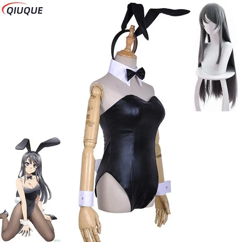 Sishun Buta Yarou wa Bunny Girl Senpai no Yume wo Minai Sakurajima Mai Costume Cosplay Sexy Bunny Girl tute in ecopelle