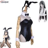 Seishun Buta Yarou wa Bunny Girl Senpai no Yume wo Minai Sakurajima Mai Cosplay Costume Sexy Bunny Girl Faux Leather Jumpsuits