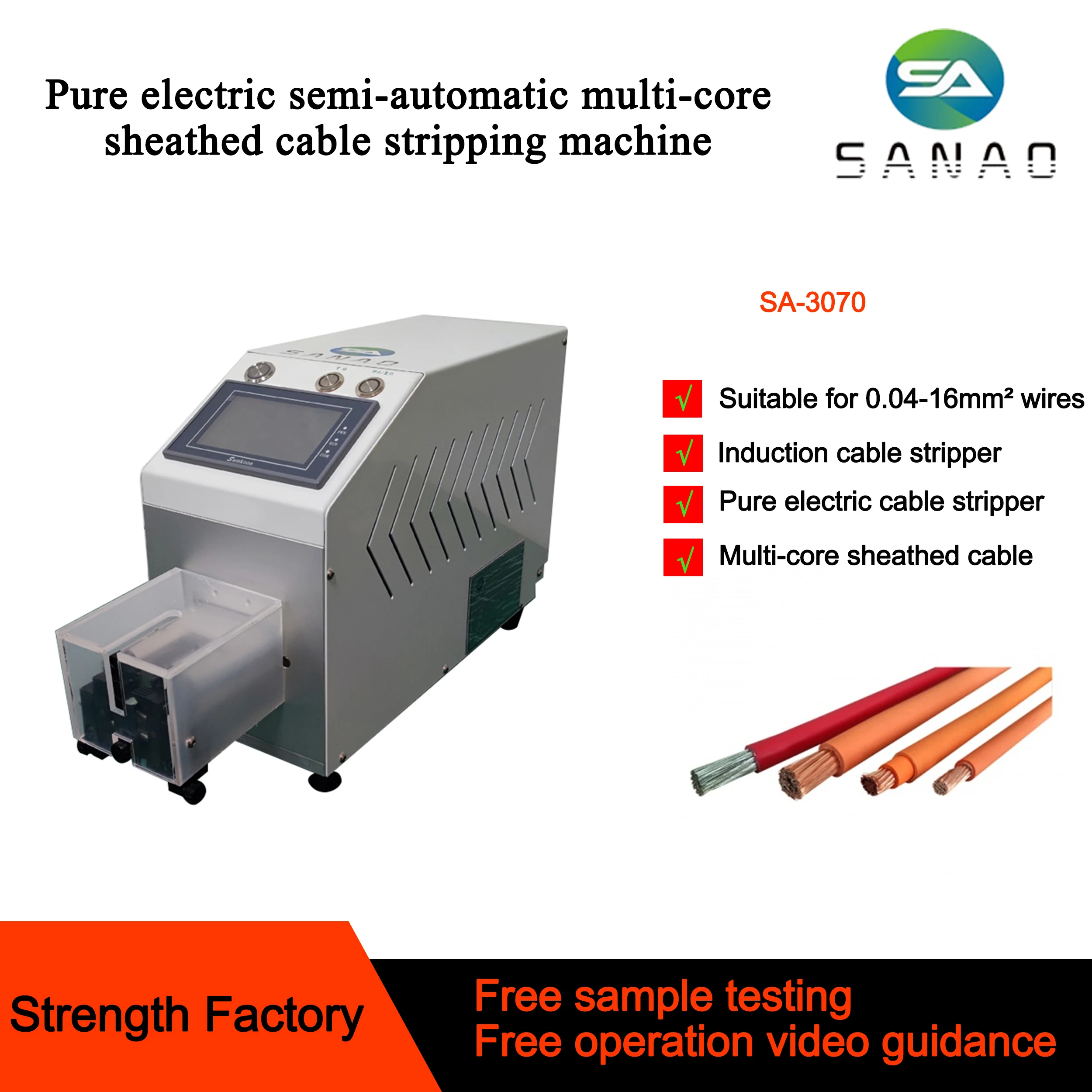 

SA-W100-R Rotary Blade Power Cable Stripping Machine 10-25mm, 0-100mm Stripping Length, Burr-free Cutting
