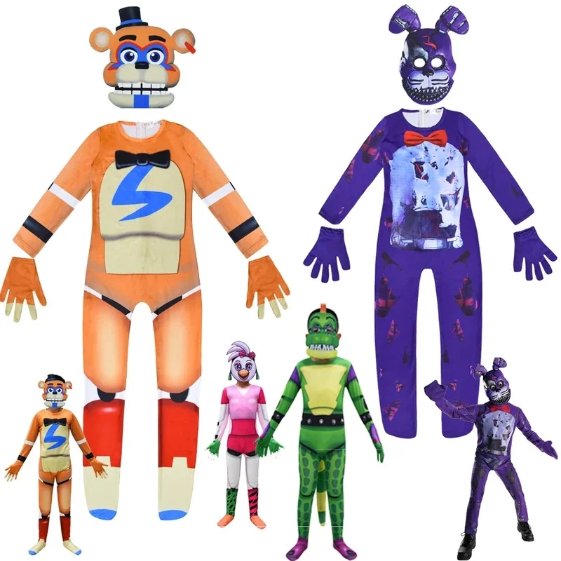 2026 New Halloween Cosplay Costume Fnaf Horriable for Five Night F-Freddyyed Jumpsuit+mask+gloves Nightmare bear Bonnied A AABA view 3
