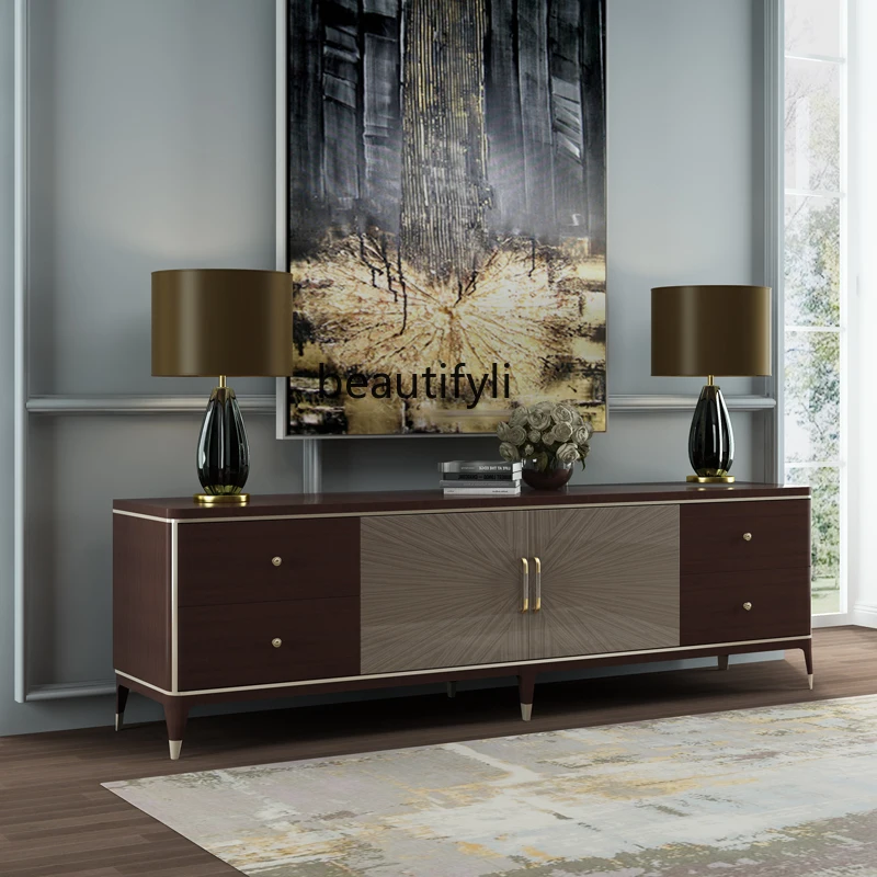 

American Style Solid Wood TV Cabinet and Coffee Table Set, Postmodern TV Cabinet, Italian Light Luxury Floor Cabinet