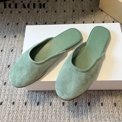 4.9 TOPACHIC Fashion Low Heel Vintage Mules Slippers Women Simple Soft Sheepskin Comfortable Outside Casual Slippers