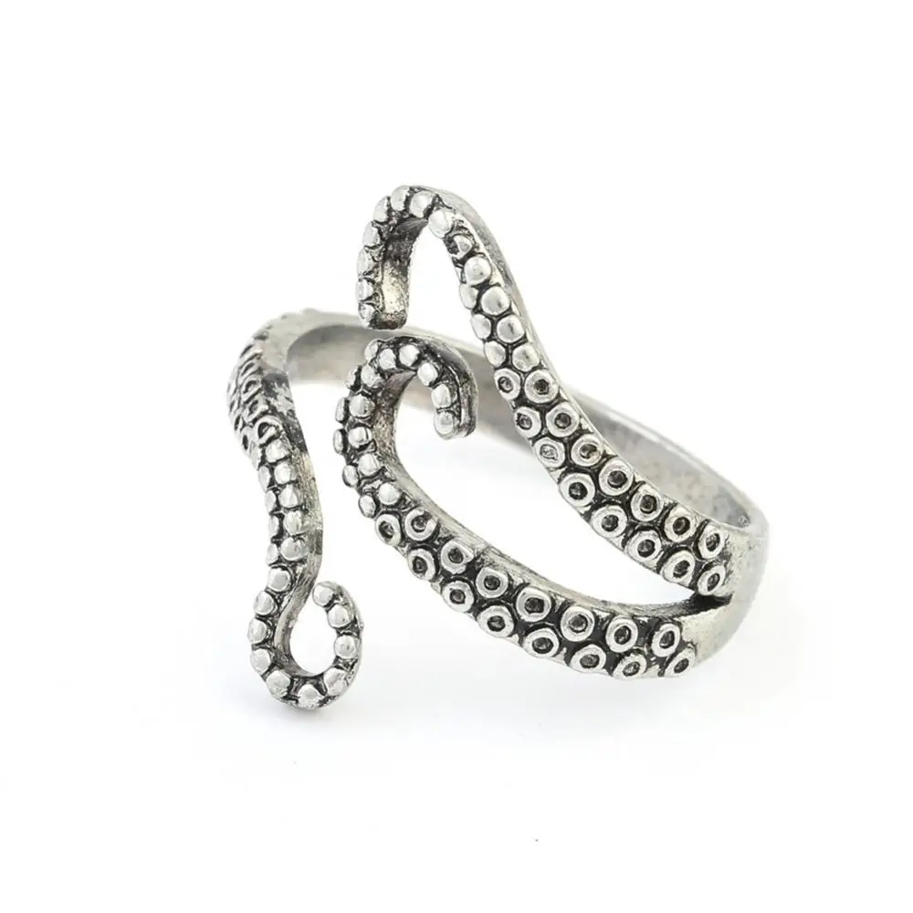 Vintage Unisex Carved Octopus Rings for Men Adjustable Open Ended Finger Ring Jewelry Decor Gothic Punk Animal Jewelry