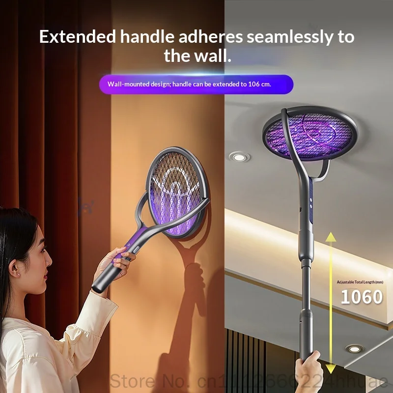 Cangqiong Electric Mosquito Swatter Telescopic Rotatable Usb Rechargeable 2 In 1 Mosquito Killer 2800v High Voltage For Home Use