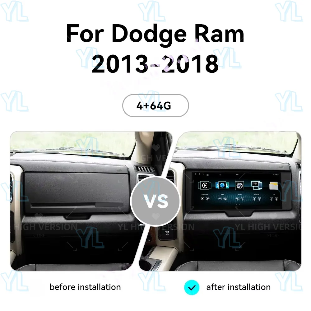 شاشة لمس سعوية مقاس 17 بوصة تعمل بنظام Android 14 CarPlay وAndroid Auto Head Unit لـ Dodge Ram 2500/3500 2014-2018 - HD Co-pilot Enterta
