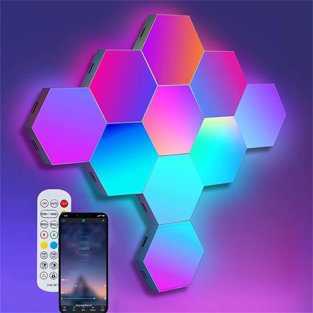 Hexagonal Smart Odd-light Panel Lamp, Game Hall Atmosphere Quantum Lamp Background Lamps, Pickup Rhythm Breathing Lamps (10 pcs）