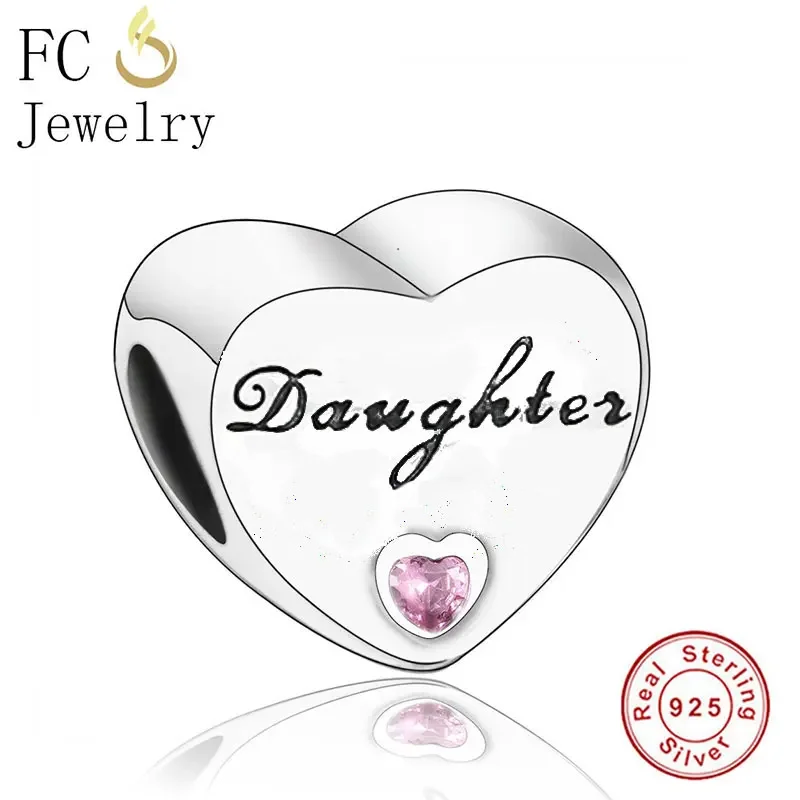 

FC Jewelry Fit Original Pan Charms Bracelet 100% Real 925 Silver Daughter Love Heart Pink Zircon Bead Making Berloque 2019