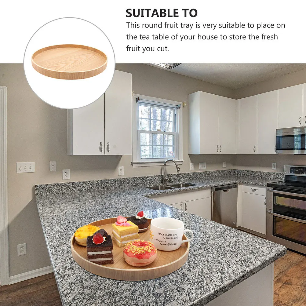

1pc Wooden Tea Light Brown For Home Hotel Restaurant Use Fruit Plate Storage Wood Tray Service Plate Kitchen Tray