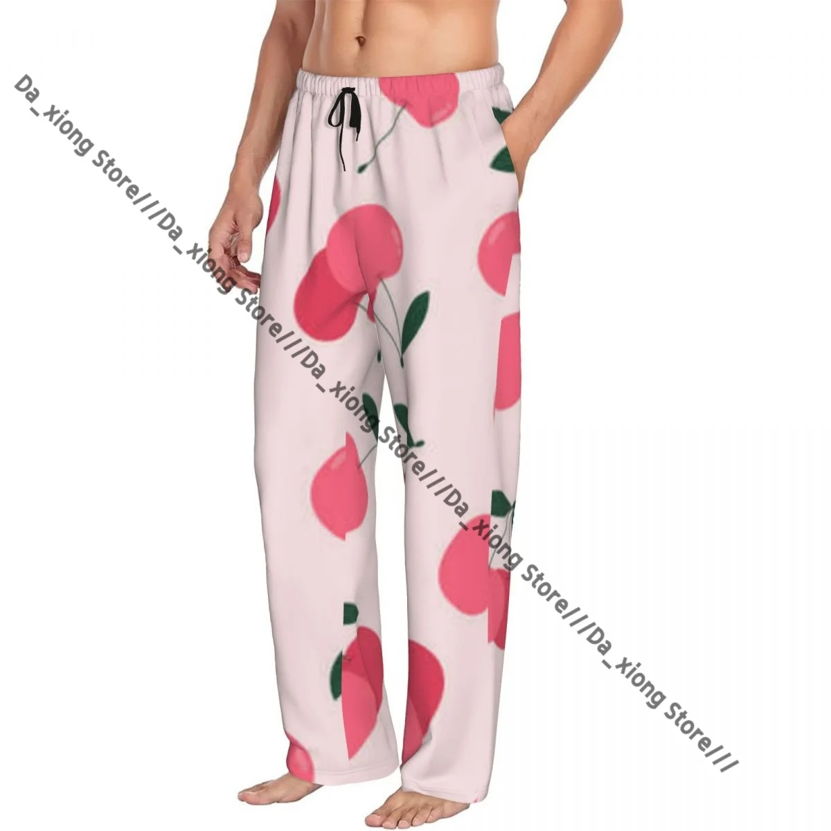 

Men's Sleepwear Loose Sleep Pants Pajamas Cherry Pattern Long Lounge Bottoms Casual Homewear
