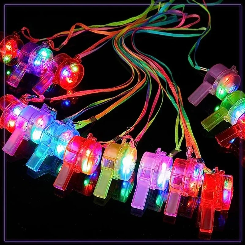 5pc LED Light up Whistle Glow Whistles Flashing Noisemaker Whistles Lanyard Necklace Glow in the Dark Wedding Birthday Party