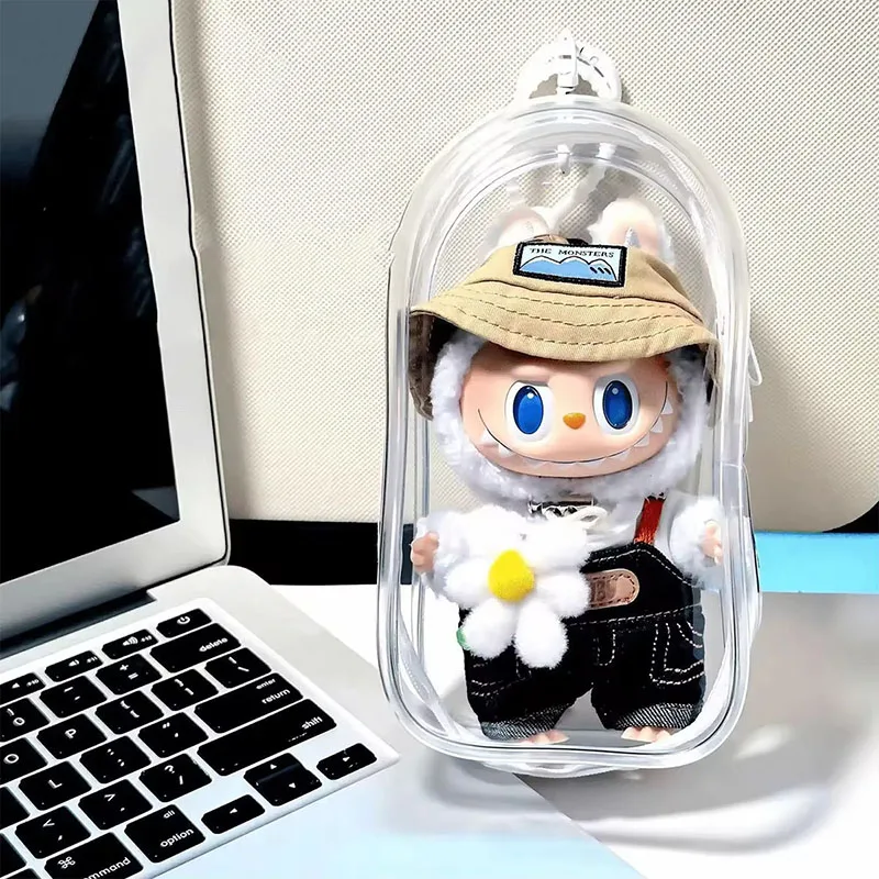 Прозрачная красочная коробка-органайзер, плюшевые куклы, уличная витрина с брелком для Labubu V2, защитный чехол, аксессуары для кукол