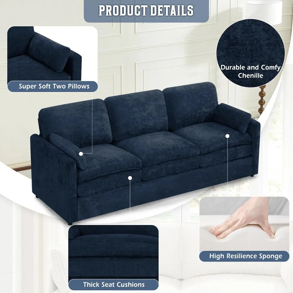 أريكة ناعمة من الشنيل مقاس 89 بوصة مع مساند ظهر مملوءة بشكل جيد، أريكة حديثة مع وسائد ممتلئة، أريكة منجدة بثلاثة مقاعد مع سميكة #3