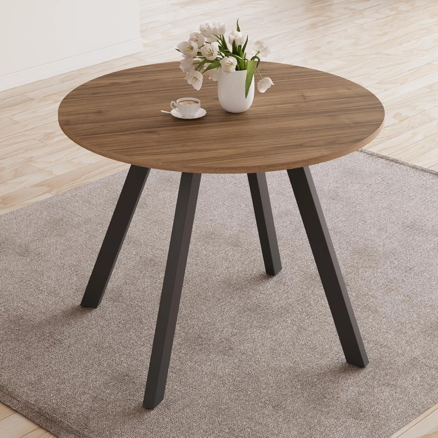 

Круглый обеденный стол 34,6 дюйма в стиле Mid-Century Modern, компактный круглый кофейный столик, экономия пространства (стол из орехового дерева), на заказ