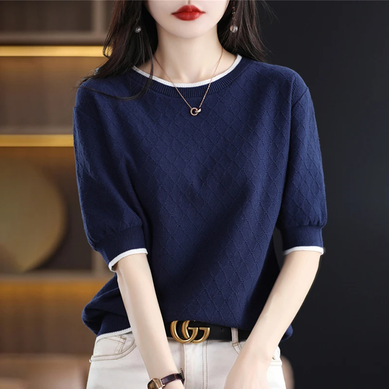 KNIGHT Sweaters Round Pulver Half-sleed Tea Loose Casual Top Women's Clothing KN1544