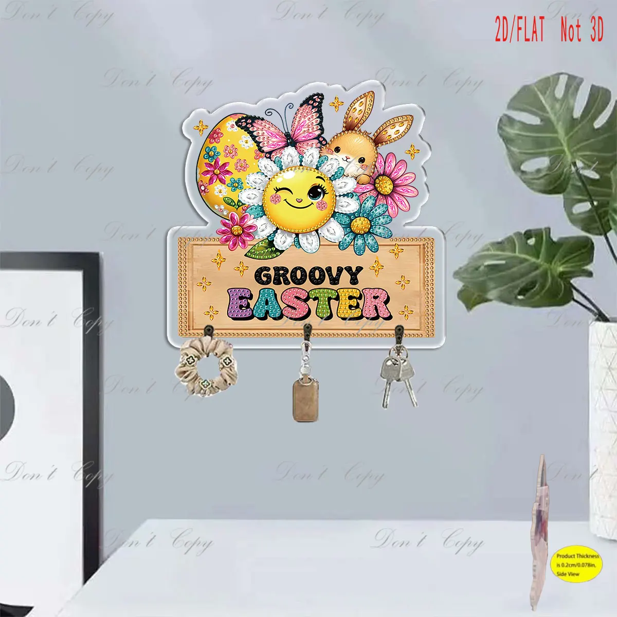 

A diamond painting art Easter egg, floral and rabbit themed, with a hook and adhesive backing, for wall decoration.