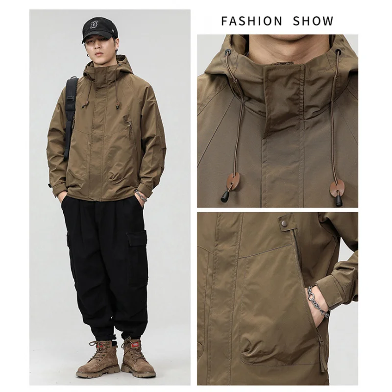 GIOIOMen's Softshell Jacket，Spring and Autumn Fashion Loose Hooded Waterproof Windproof Casual Jacket Coat，Fashion Men's Wear